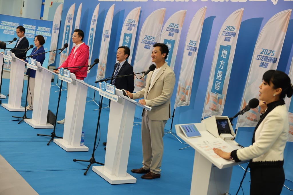 Candidates for the New Territories Kowloon West geographical constituency (left to right): Guan Weixi; Lau Oi-sze; Leung Man-kwong; Pong Chiu-fai; Vincent Cheng Wing-shun. Photo: Nora Tam
