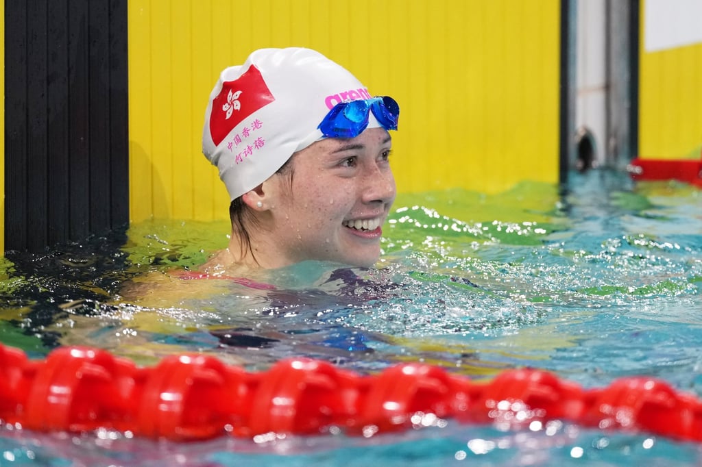 Siobhan Haughey smiles after winning the 100m freestyle in Shenzhen. Photo: Xinhua Siobhan Haughey smiles after winning the 100m freestyle in Shenzhen. Photo: Xinhua