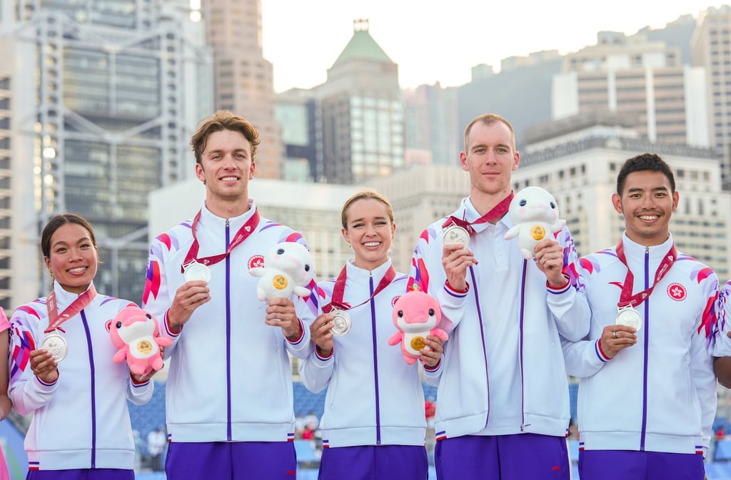 From left, Cade Wright, Robin Elg, Bailee Brown, Oscar Coggins and coach Arthur Cheung. Photo: Eugene Lee