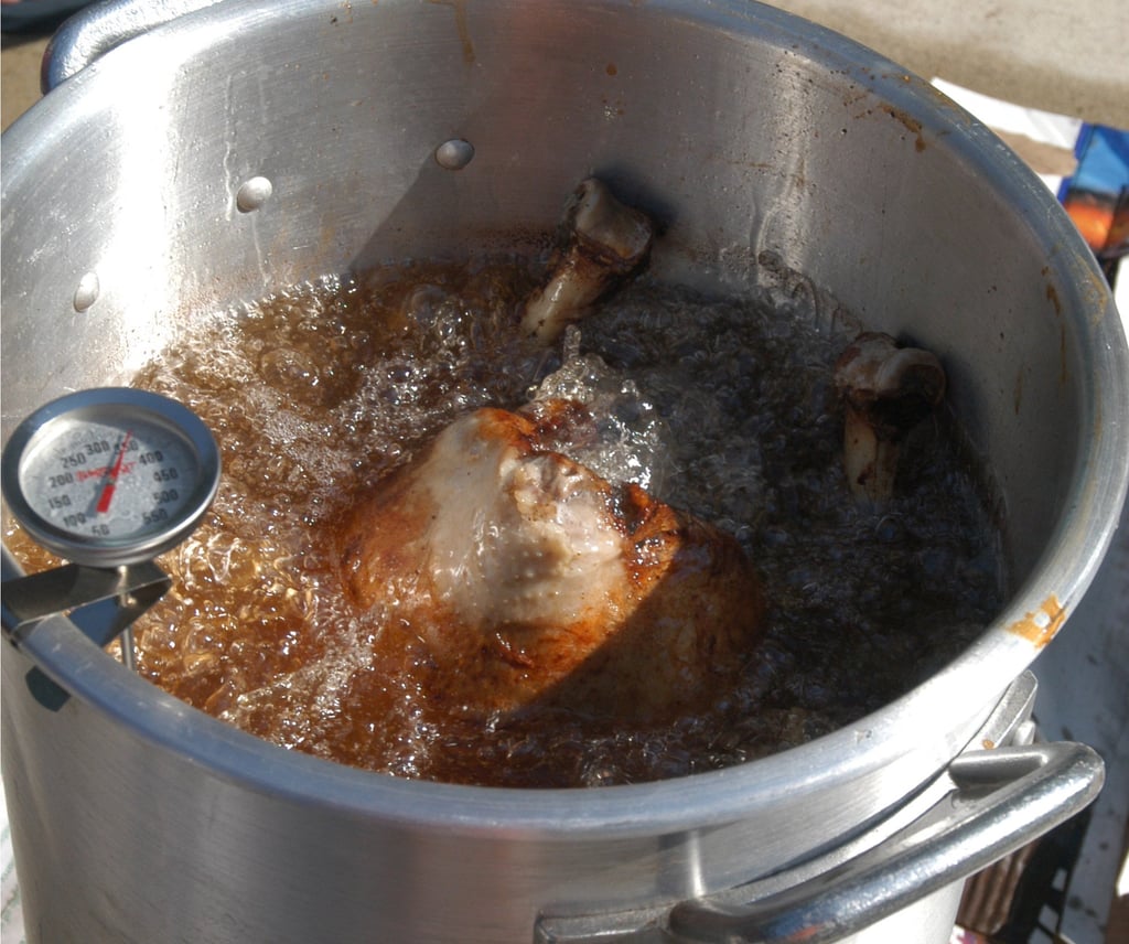 A full-size turkey frying in peanut oil. Photo: Getty Images