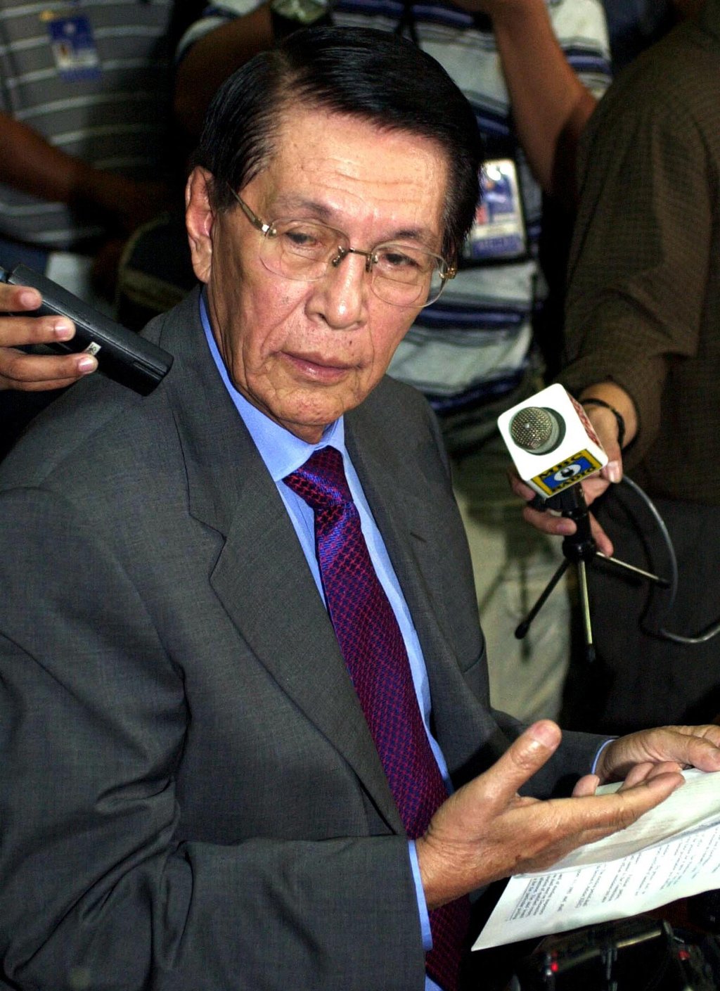 Senator Juan Ponce Enrile holding a press conference in 2000. Photo: AFP Senator Juan Ponce Enrile holding a press conference in 2000. Photo: AFP
