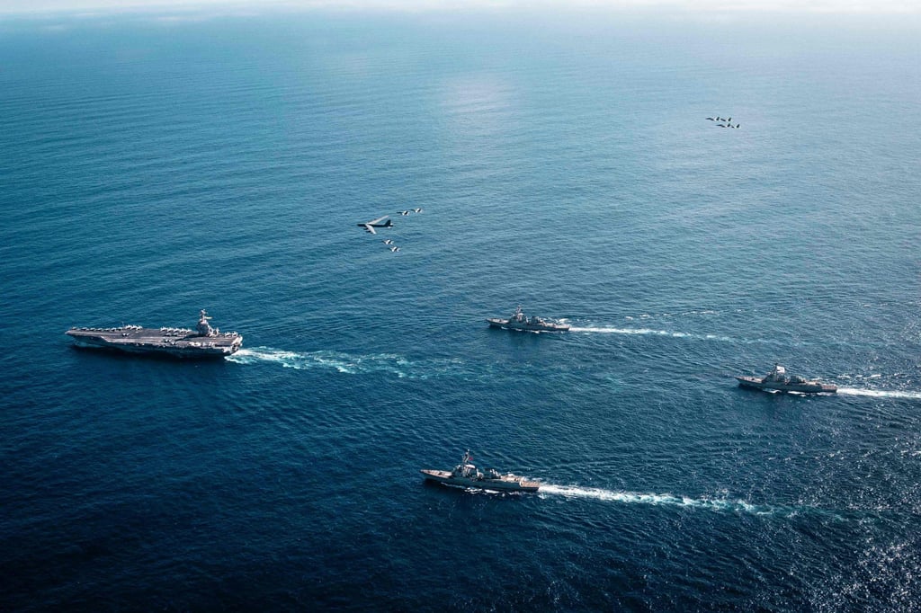 The US Navy’s Gerald R. Ford carrier strike group at an undisclosed location in the Atlantic Ocean. Photo: US Navy via AFP The US Navy’s Gerald R. Ford carrier strike group at an undisclosed location in the Atlantic Ocean. Photo: US Navy via AFP