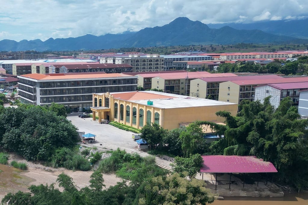 The KK Park complex in Myanmar’s eastern Myawaddy township, a notorious internet scam hub, seen from over the border in Thailand. Photo: AFP The KK Park complex in Myanmar’s eastern Myawaddy township, a notorious internet scam hub, seen from over the border in Thailand. Photo: AFP
