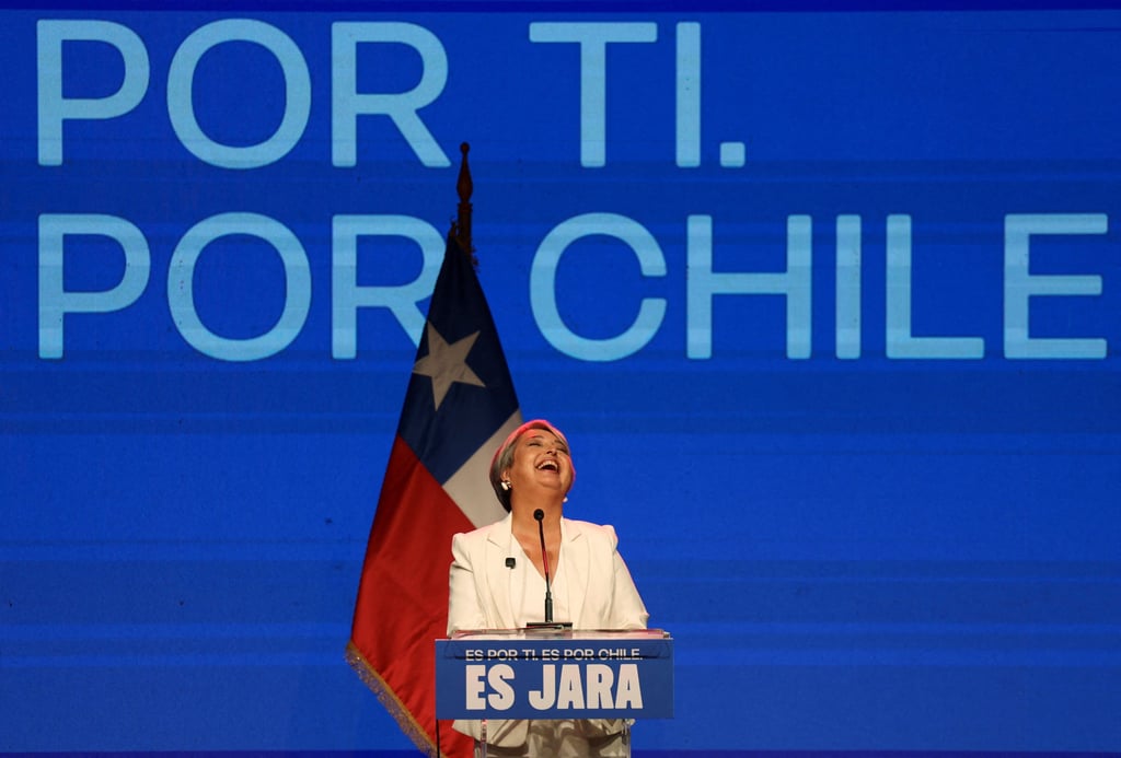 Communist candidate Jeannette Jara addressing supporters on Sunday. Photo: Reuters