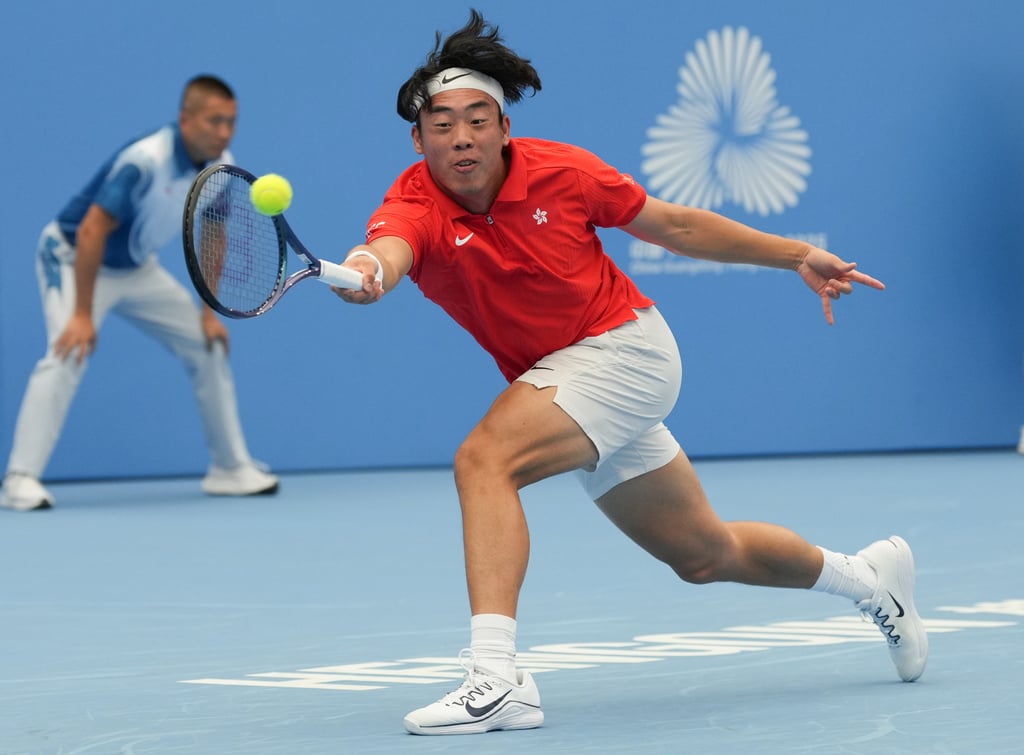Coleman Wong hits a forehand during his match against Shanxi’s Duan Hao. Photo: Eugene Lee