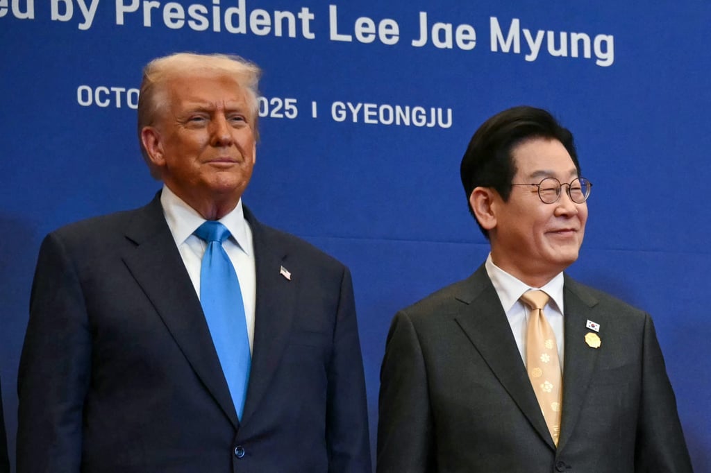 South Korea’s President Lee Jae-myung and his US counterpart Donald Trump in Gyeongju on October 29. Washington and Seoul will work closely on the nuclear submarine project. Photo: AFP