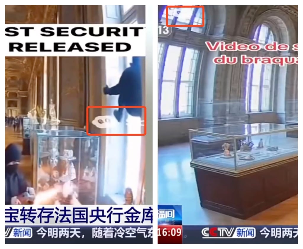 Instances of the Sora watermarks in both videos. Photo: Facebook/Composite via AI Forensics Instances of the Sora watermarks in both videos. Photo: Facebook/Composite via AI Forensics