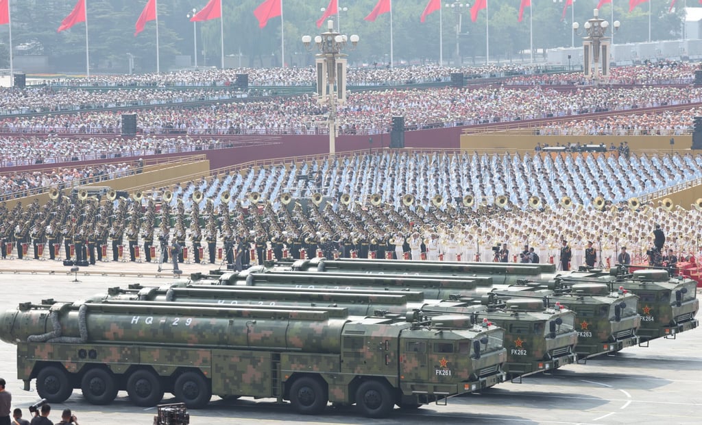 Military vehicles transport the PLA’s new HQ-29 anti-aircraft missiles during China’s Victory Day parade, in Beijing on September 3. Photo: China News Service via Getty Images Military vehicles transport the PLA’s new HQ-29 anti-aircraft missiles during China’s Victory Day parade, in Beijing on September 3. Photo: China News Service via Getty Images