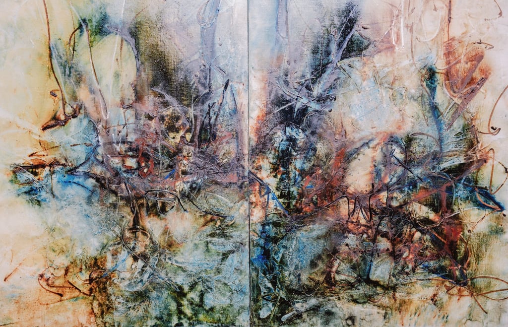 Go with the Wind (1968), a diptych by the late Lalan, part of the “Engaging Past Wisdom: Min Chiu Society at Sixty-five” exhibition. Photo: Jocelyn Tam