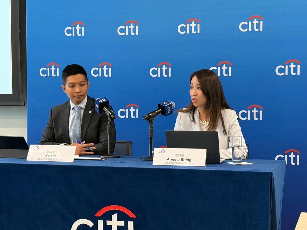 Citi Hong Kong’s head of advisory support Liu Ka-ho (left) and the bank’s head of wealth continuum and productivity Angela Shing Ching-man, during a press conference on November 18, 2025. Photo: Themis Qi.