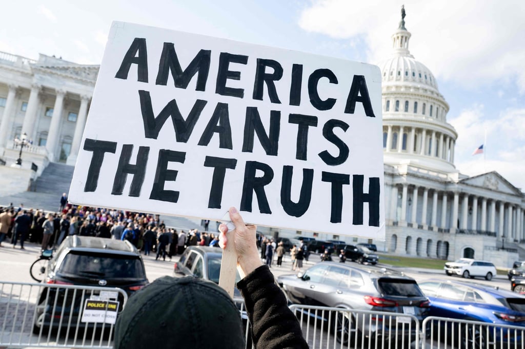 A protester outside the US Capitol in Washington DC. Photo: AFP A protester outside the US Capitol in Washington DC. Photo: AFP