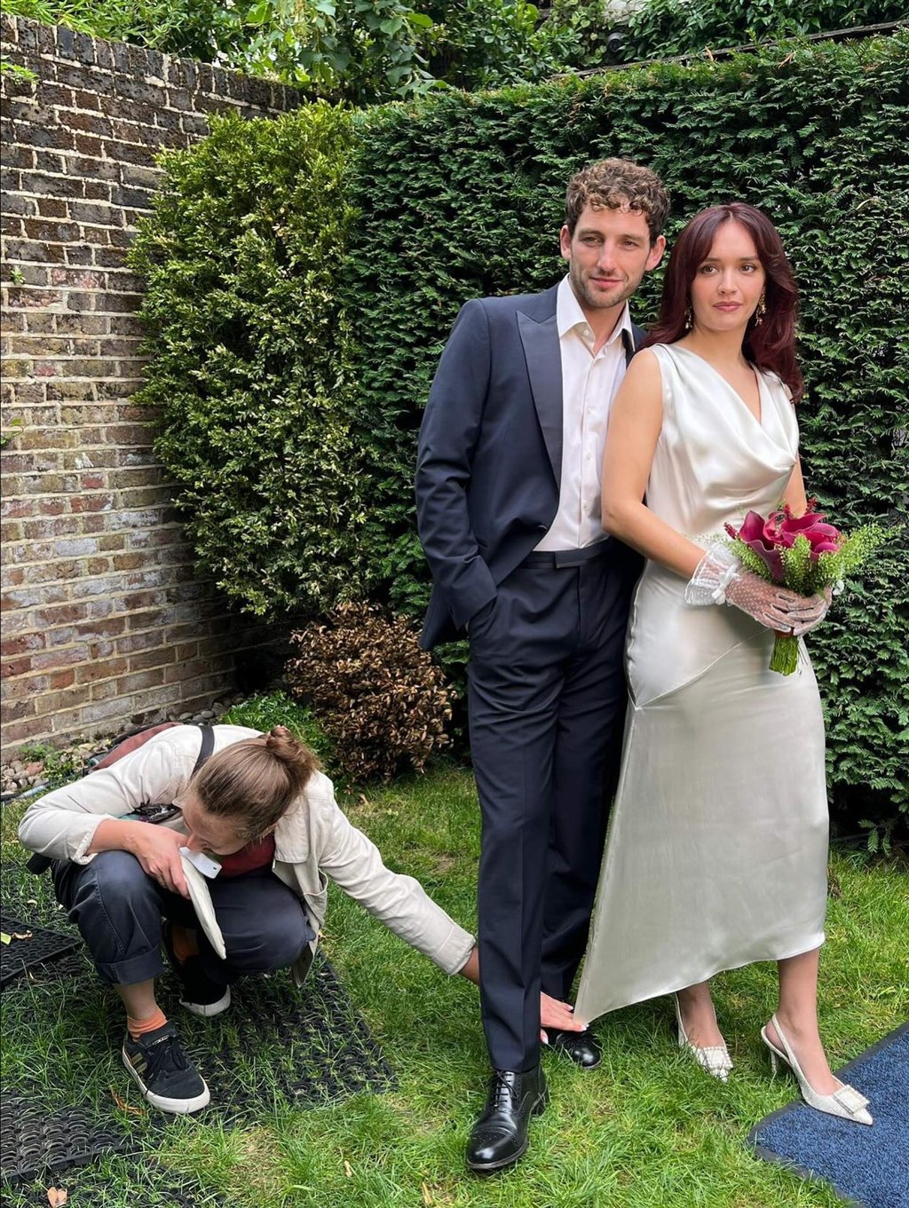 Laurie Davidson with on-screen girlfriend Olivia Cooke on the set of The Girlfriend. Photo: @livkatecooke/Instagram
