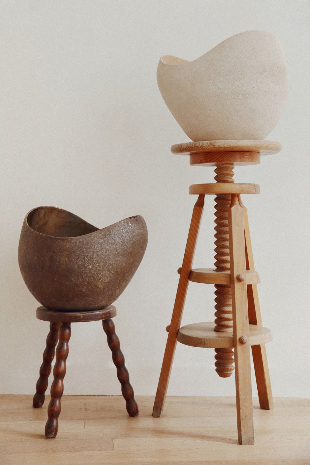 Amen Light Sculptures Brown Vetiver and Beige Santalwood. Photo: Handout