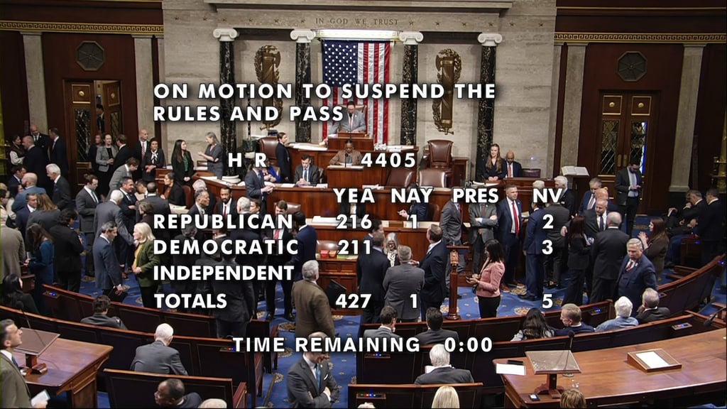 The House of Representatives passing a measure to force the release of Justice Department files on Jeffrey Epstein. Photo: House Television via AP