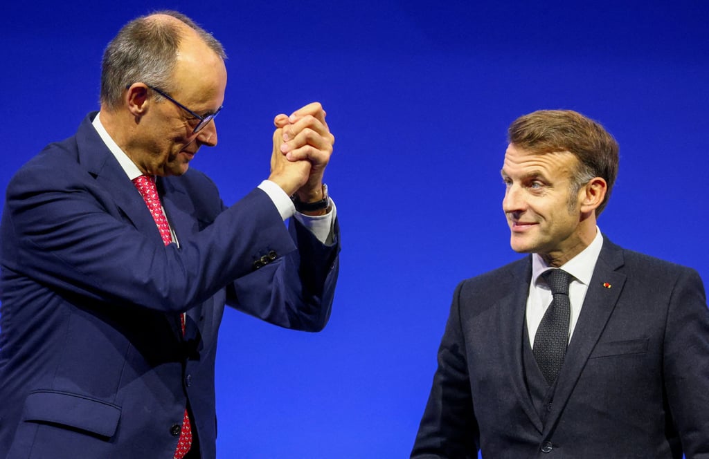 German Chancellor Friedrich Merz (left) and French President Emmanuel Macron attend a summit on European digital sovereignty in Berlin on Tuesday. Photo: Reuters