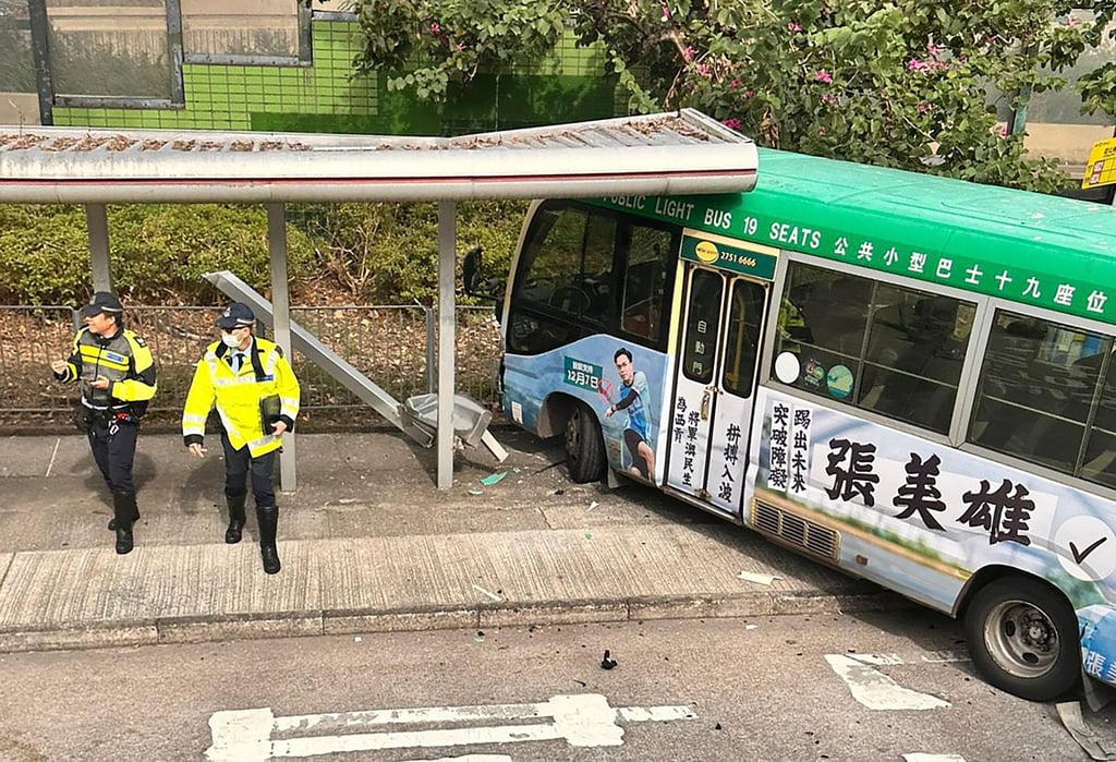 The minibus crashed into the bus stop after colliding with a car. Photo: Handout