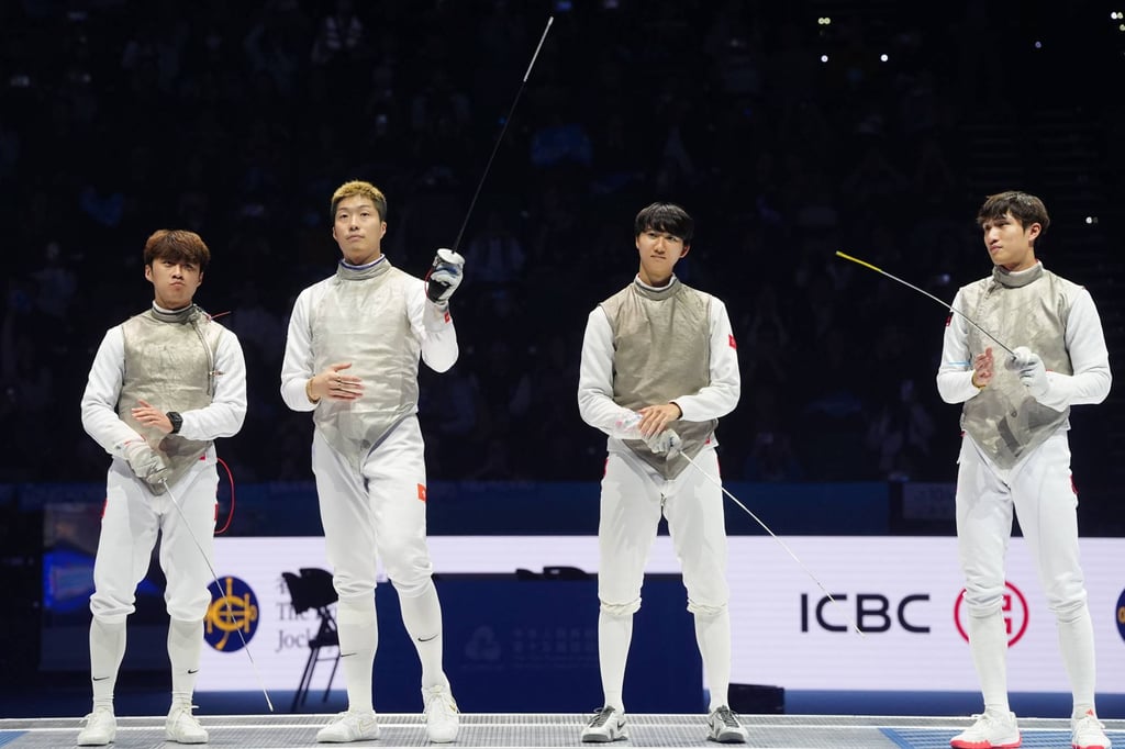 Hong Kong’s men won gold in the team foil. Photo: Elson Li Hong Kong’s men won gold in the team foil. Photo: Elson Li