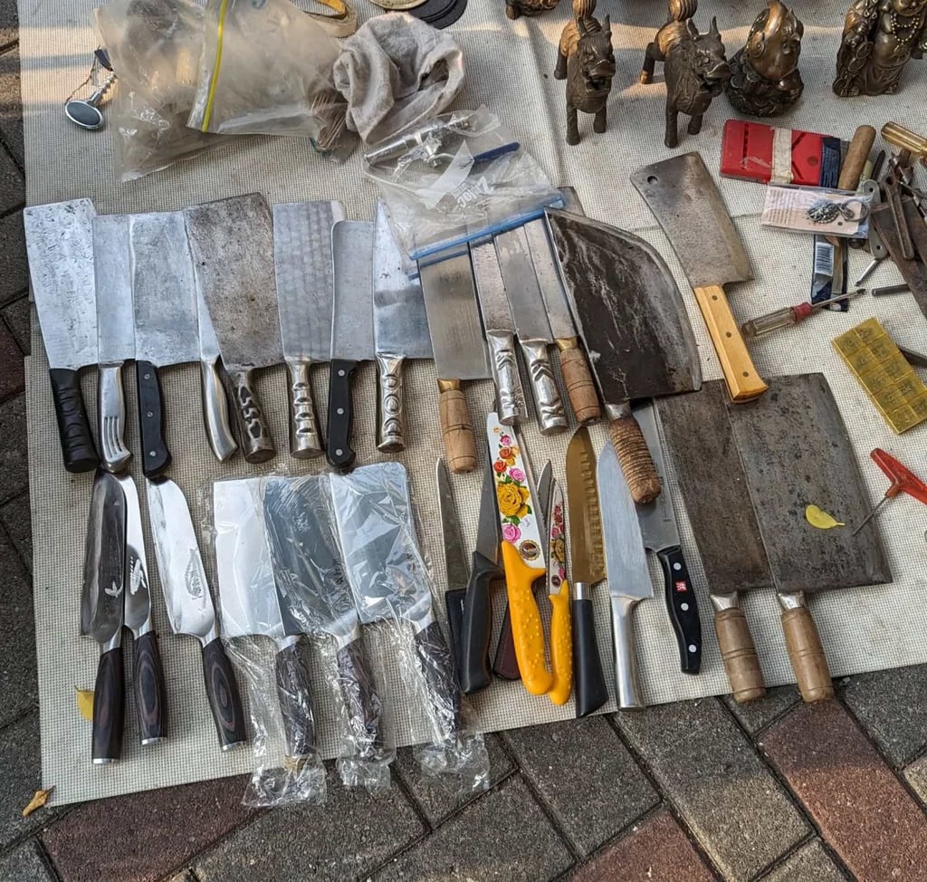 Chinese cleavers, the kind that inspired Warmington-Wan to start Fragrant Knives, are seen for sale on a street in Hong Kong. Photo: Instagram/fragrantknives Chinese cleavers, the kind that inspired Warmington-Wan to start Fragrant Knives, are seen for sale on a street in Hong Kong. Photo: Instagram/fragrantknives