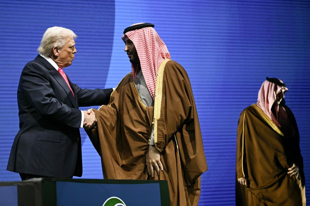 US President Donald Trump shakes hands with Saudi Crown Prince Mohammed bin Salman at an event in Washington on Wednesday. Photo: AFP US President Donald Trump shakes hands with Saudi Crown Prince Mohammed bin Salman at an event in Washington on Wednesday. Photo: AFP