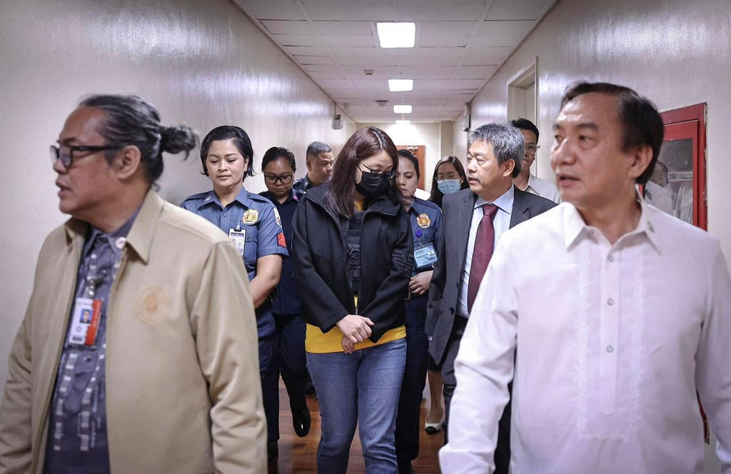 Alice Guo (centre) arriving at the Philippine Senate to attend a hearing investigating alleged illegal offshore gaming activities, in Pasay City, Metro Manila, Philippines, last year. Photo: Philippine Senate’s Social Media Unit/EPA-EFE
