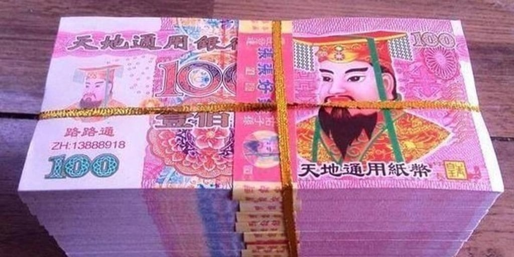 In China, people burn “hell money”, above, for the dead out of superstition that the deceased will have a better existence if they have it in the afterlife. Photo: taisounds