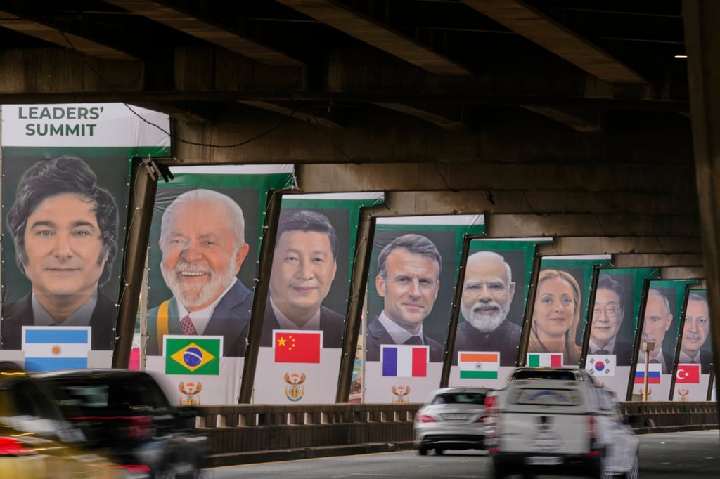 Banners of various G20 leaders displayed along a Johannesburg freeway. Photo: AP