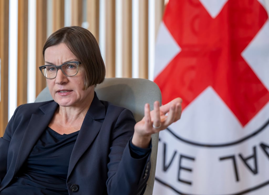 ICRC President Mirjana Spoljaric speaks during an interview at its headquarters in Geneva on Friday. Photo: EPA
