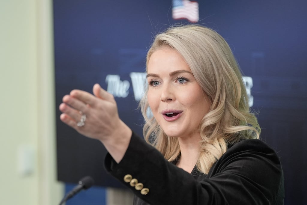 White House Press Secretary Karoline Leavitt at the White House in Washington on Thursday. Photo: AP
