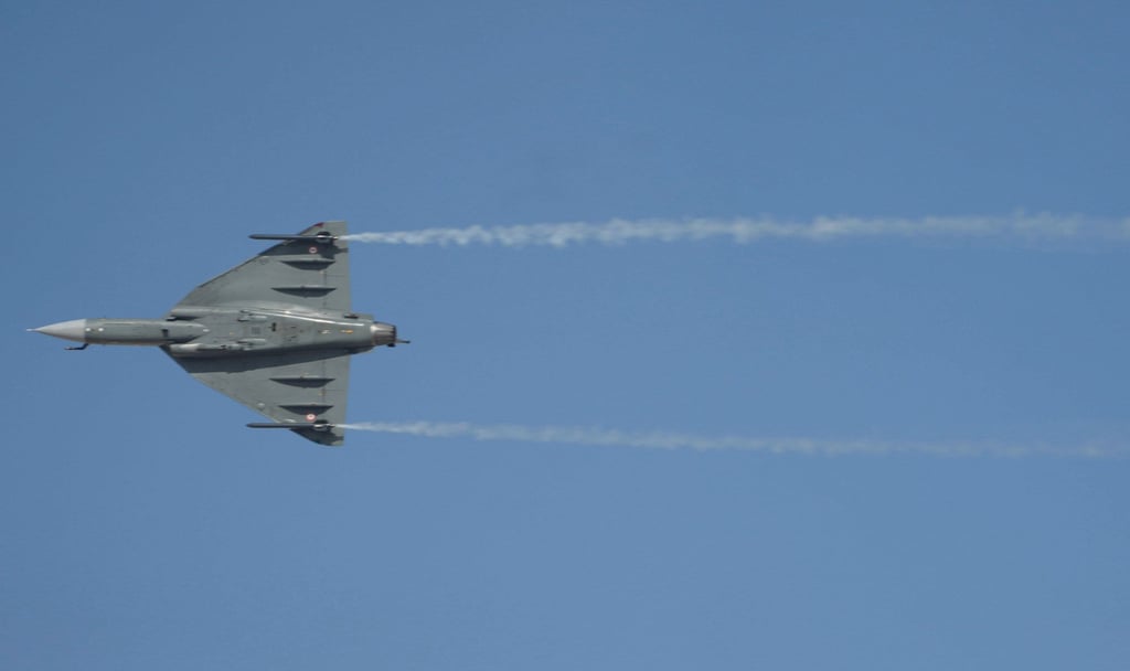 The Indian HAL Tejas during a demonstration moments before crashing at the Dubai Air Show on Friday. Photo: AP The Indian HAL Tejas during a demonstration moments before crashing at the Dubai Air Show on Friday. Photo: AP