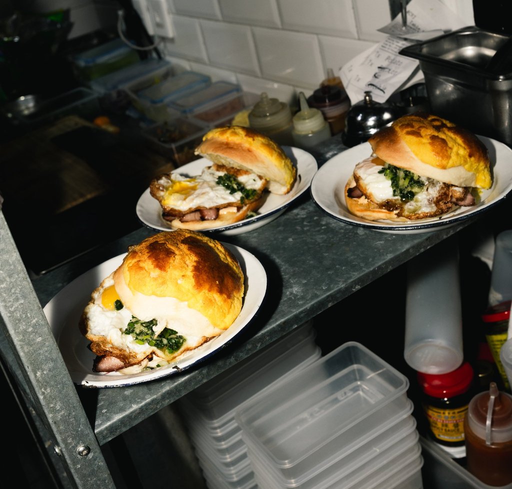 One of the stars of the night were the pineapple bun sandwiches with char siu and honey butter. Photo: Shannen Buxani