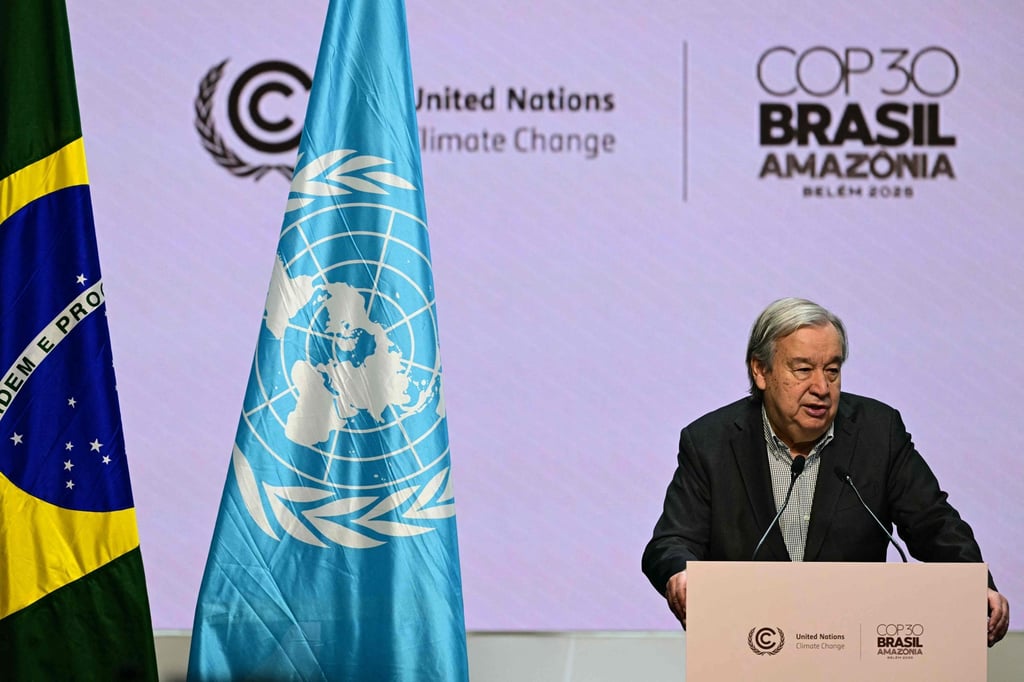 UN Secretary General Antonio Guterres speaks during a press conference at the Cop30 United Nations Climate Change Conference in Belem, Brazil on November 20, 2025. Photo: AFP
