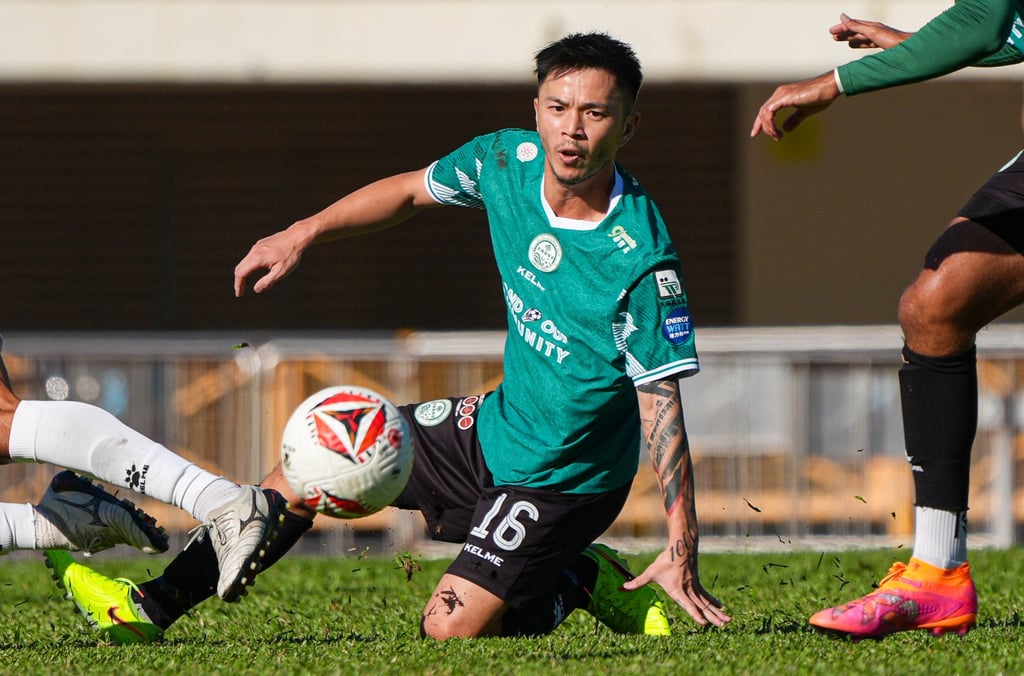 Philip Chan fixes his eyes on the ball during Tai Po’s tight victory over Eastern District. Photo: Eugene Lee