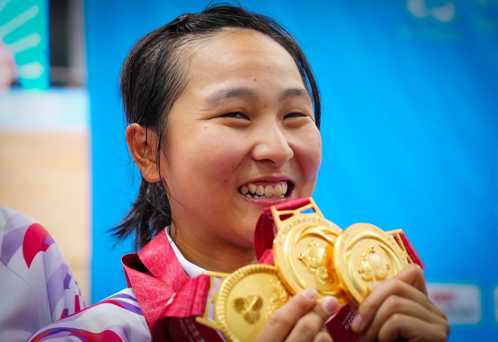 Hong Kong’s cyclist Ceci Lee came away with a record three golds. Photo: Karma Lo Hong Kong’s cyclist Ceci Lee came away with a record three golds. Photo: Karma Lo