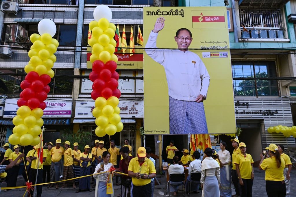 People’s Party members attend an election campaign event in Yangon last week. Asean has decided not to send observers to Myanmar’s general election. Photo: AFP People’s Party members attend an election campaign event in Yangon last week. Asean has decided not to send observers to Myanmar’s general election. Photo: AFP