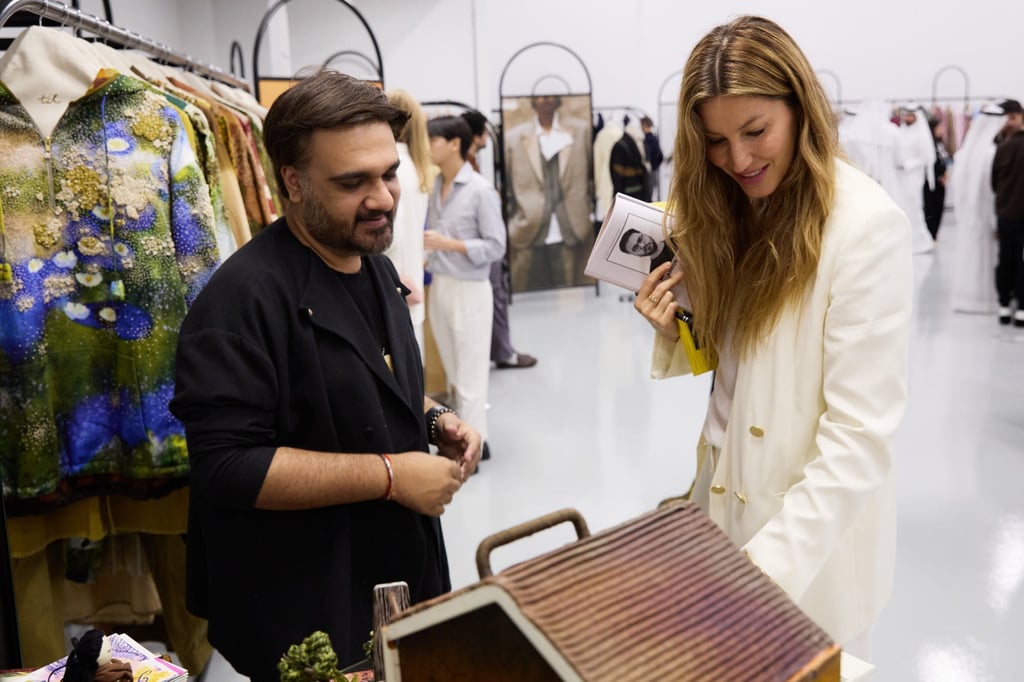 Supermodel Gisele Bündchen and Indian designer Akhil Nagpal at the Fashion Trust Arabia 2025 finalists showcase. Photo: WireImage for Fashion Trust Arabia