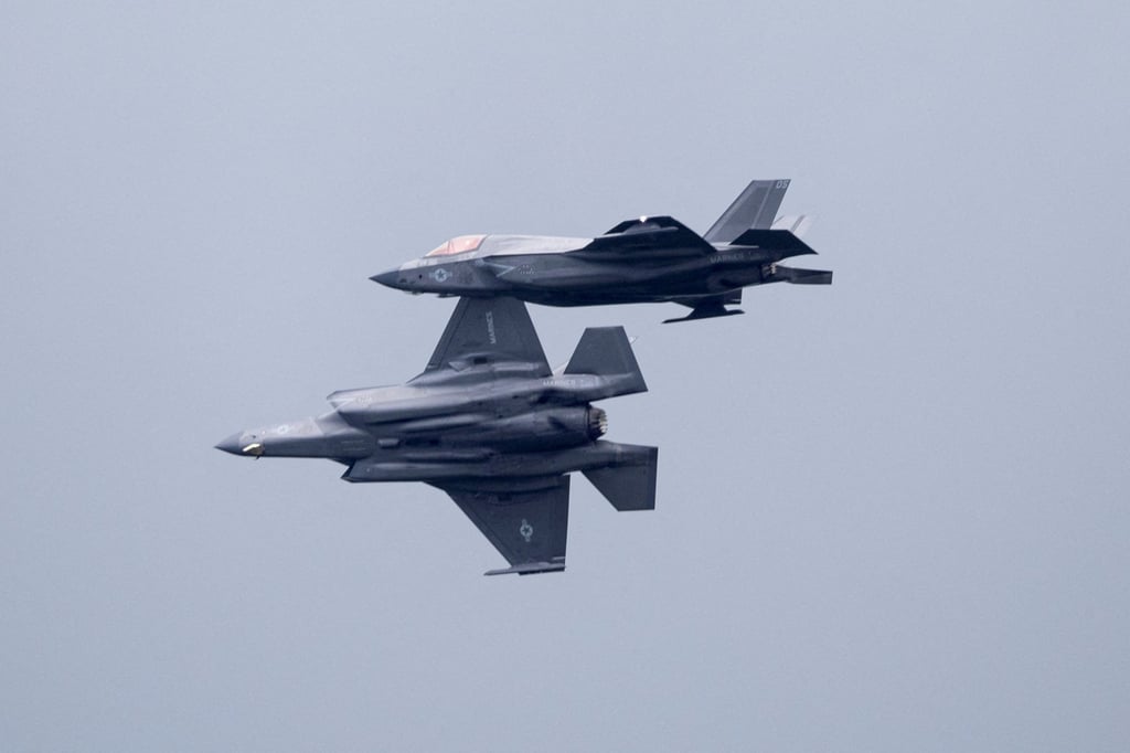 Two F-35B fighter jets of the US Marine Corps fly in formation over Puerto Rico on Saturday. Photo: Reuters