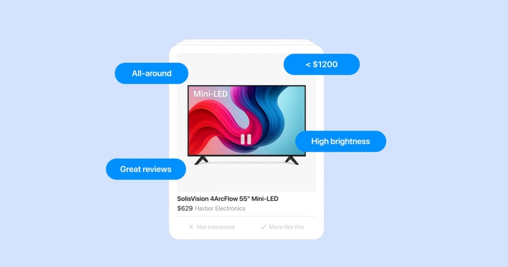 After users describe what they want to buy with prompts, the AI searches the web for suitable products and then interacts with the user to narrow down the selection. Photo: Handout
