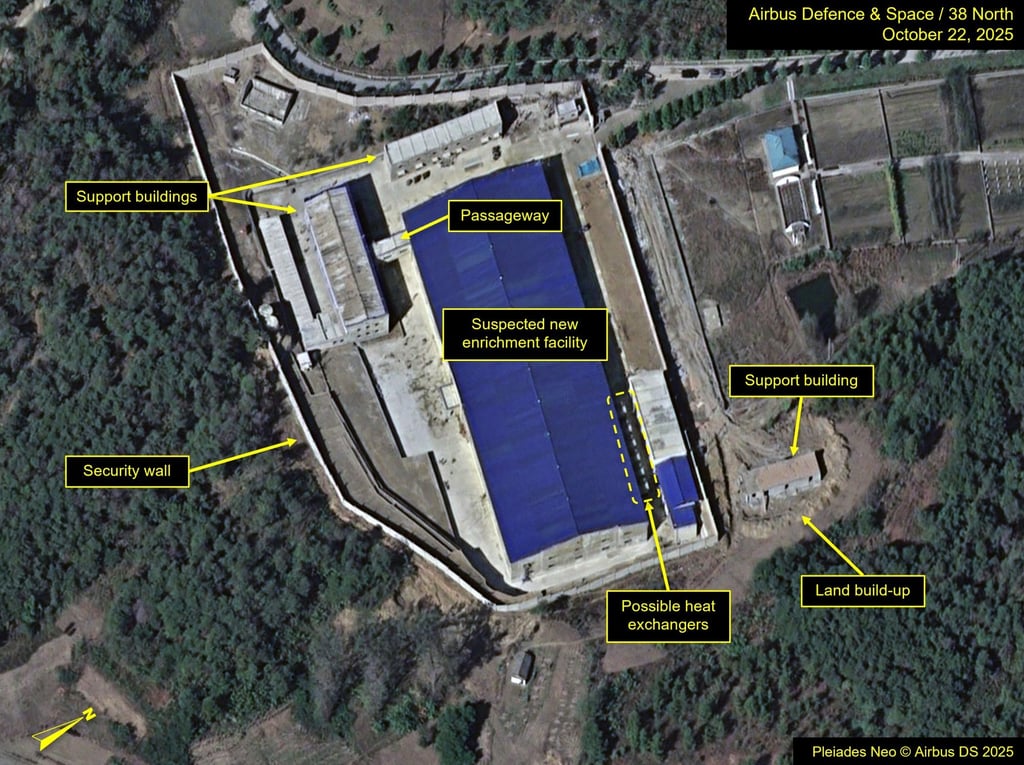 Yongbyon Nuclear Scientific Research Centre seen in October. Image: Pleiades NEO © Airbus DS 2025. Annotation by 38 North