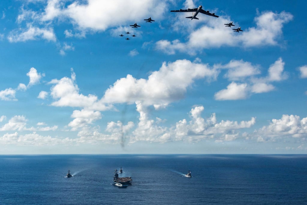 The US Navy’s Gerald R. Ford Carrier Strike Group sails towards the Caribbean Sea during a counter-narcotics and maritime security operation earlier this month. Photo: US Navy via Reuters