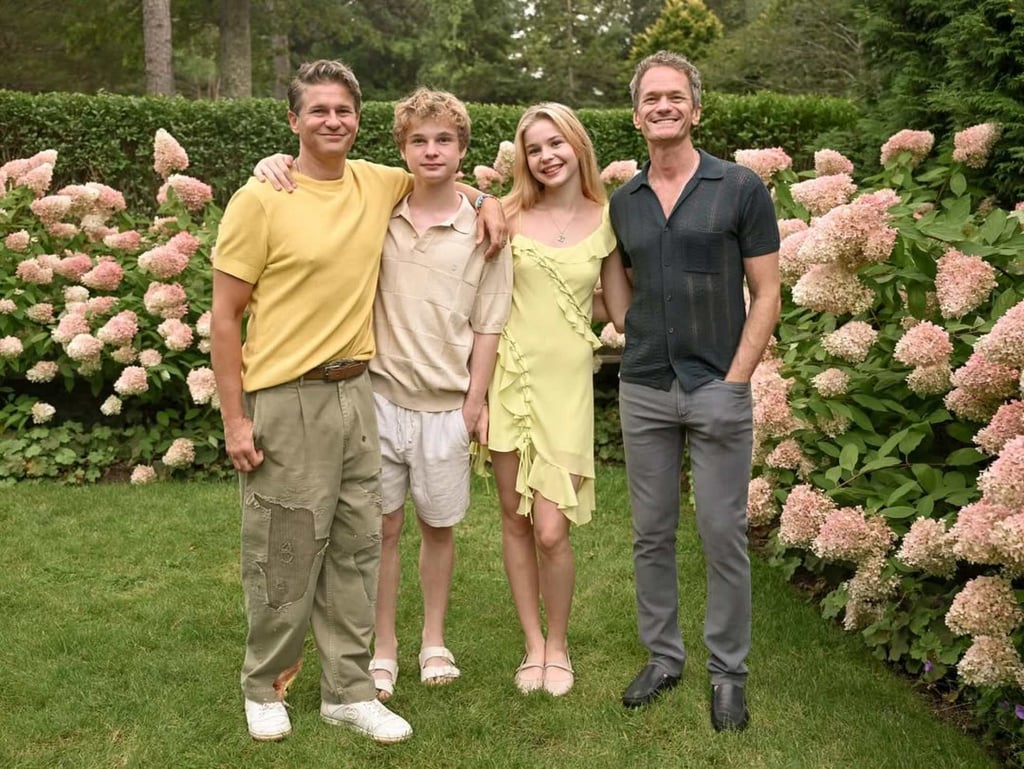 David Burtka and Neil Patrick Harris with their twin children, Gideon and Harper, at a KPop Demon Hunters event in August. Photo: @dbelicious/Instagram