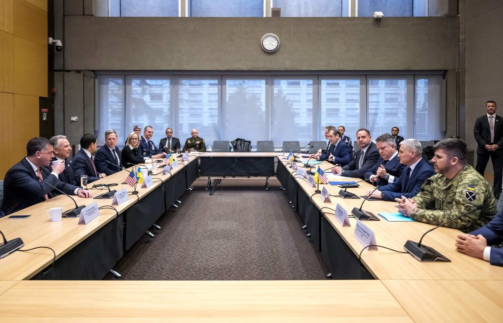 US and Ukrainian delegations meeting in Geneva on Sunday. Photo: AFP