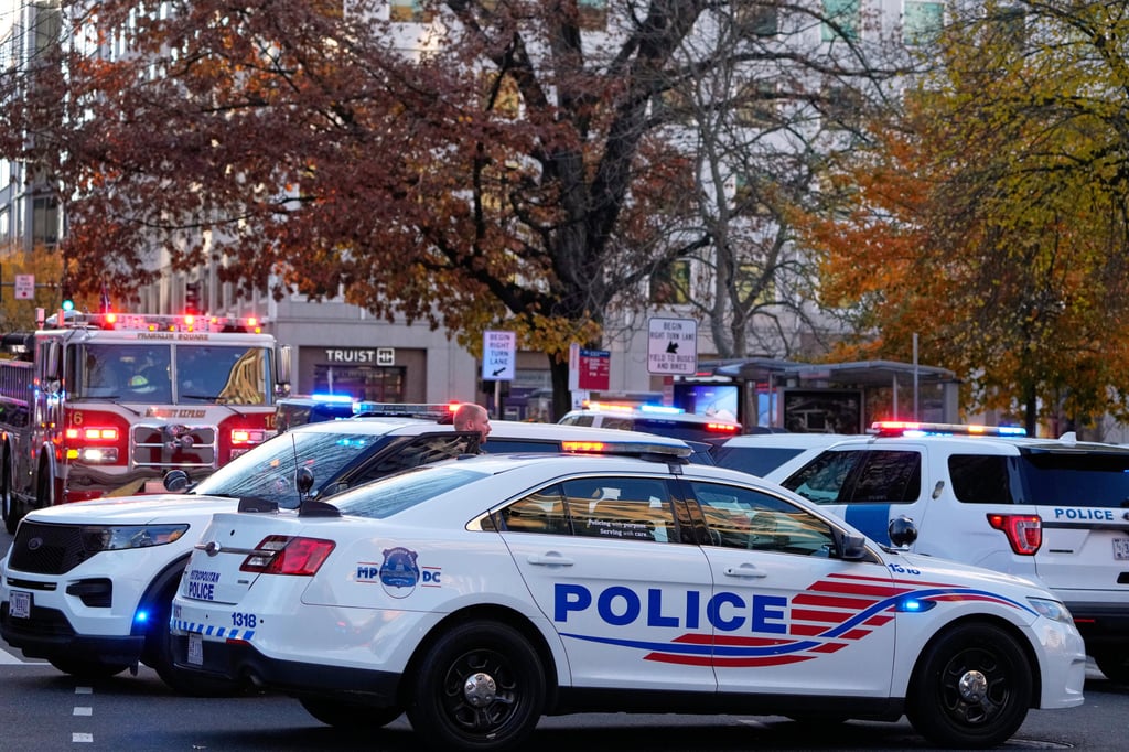 Emergency vehicles gather at the site of a shooting near the White House on Wednesday. Photo: AP