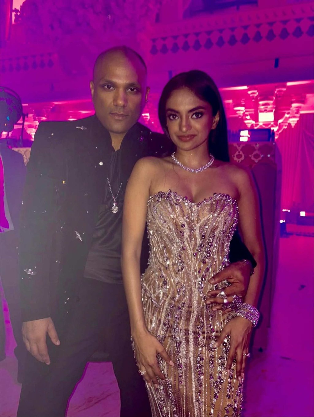 Netra Mantena with designer Gaurav Gupta at her wedding reception. Photo: @ggpanther/Instagram