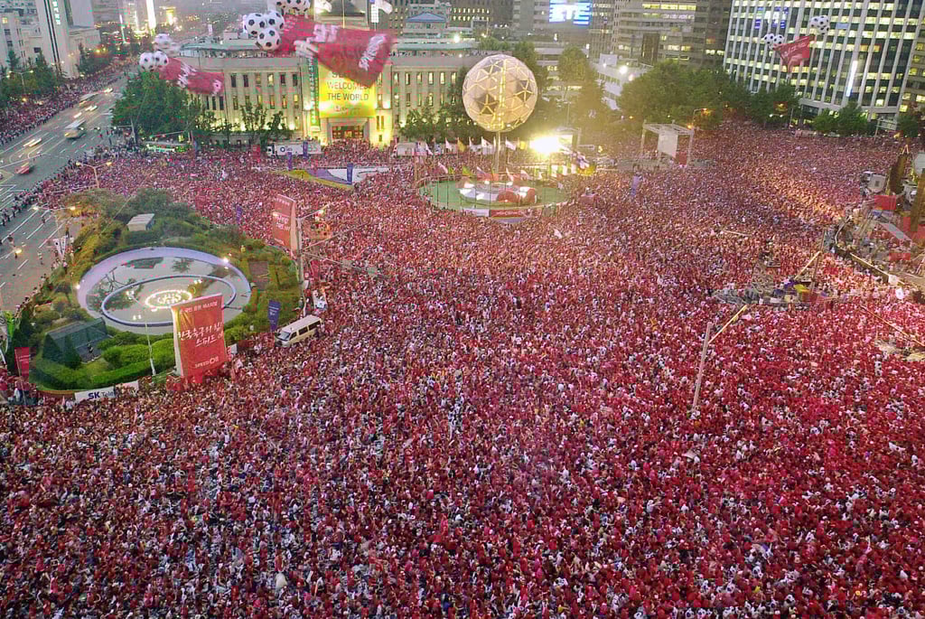 The party at City Hall in Seoul after South Korea beat Italy in a round-of-16 match. Photo: AFP
