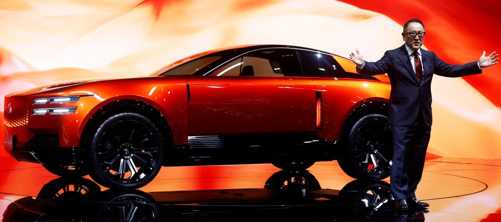 Akio Toyoda, chairman of Toyota Motor, unveils the Century Coupe at the Japan Mobility Show in Tokyo on October 29. Photo: EPA Akio Toyoda, chairman of Toyota Motor, unveils the Century Coupe at the Japan Mobility Show in Tokyo on October 29. Photo: EPA