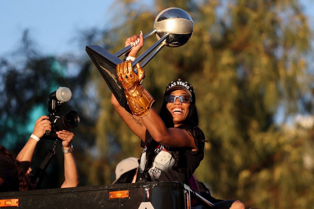 A’ja Wilson of the Las Vegas Aces lifts the 2025 WNBA championship trophy. Photo: AFP A’ja Wilson of the Las Vegas Aces lifts the 2025 WNBA championship trophy. Photo: AFP