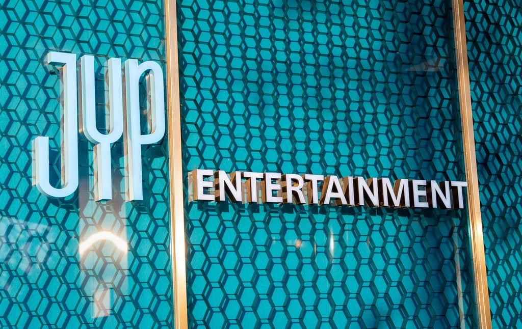 JYP Entertainment’s logo is seen at its headquarters in Seoul. Photo: Dreamstime/TNS JYP Entertainment’s logo is seen at its headquarters in Seoul. Photo: Dreamstime/TNS