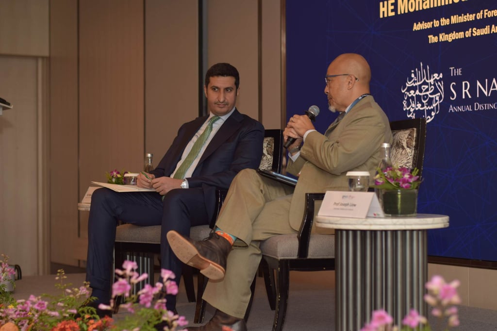 Mohammed Khalid Alyahya, adviser to Saudi Arabia’s minister of foreign affairs, and Joseph Liow, chairman of the Middle East Institute, at the S R Nathan Distinguished Lecture on Monday. Photo: Middle East Institute Mohammed Khalid Alyahya, adviser to Saudi Arabia’s minister of foreign affairs, and Joseph Liow, chairman of the Middle East Institute, at the S R Nathan Distinguished Lecture on Monday. Photo: Middle East Institute