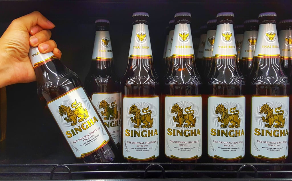 Bottles of Singha beer on a supermarket shelf. Thailand has some of the highest alcohol consumption rates in Asia. Photo: Shutterstock
