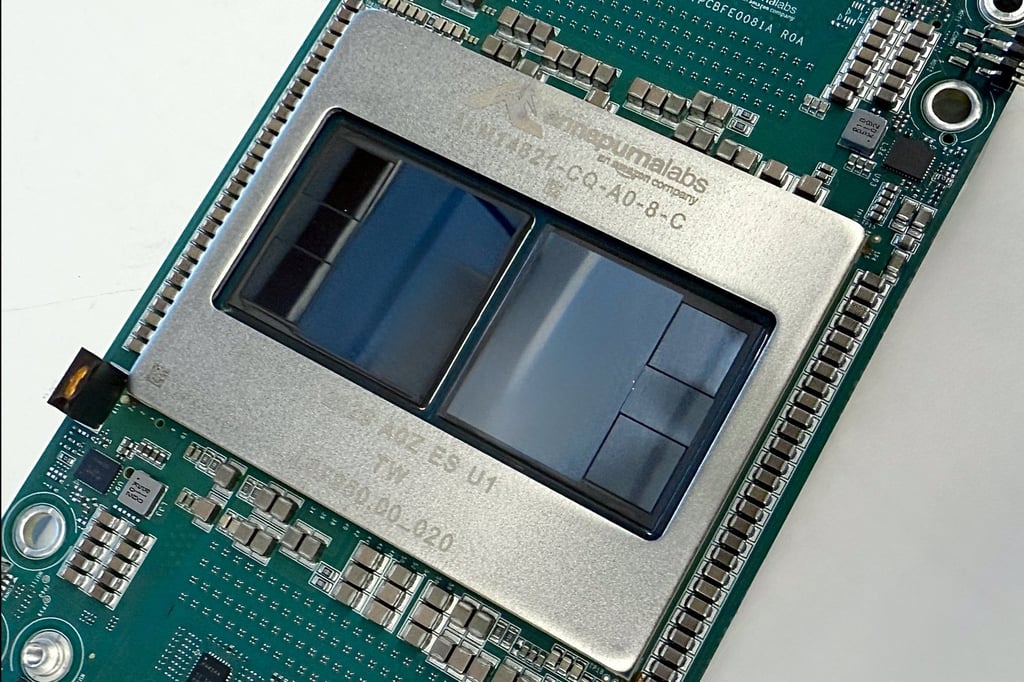 A Tranium3 AI chip from AWS is seen in this undated handout image. Photo: Handout via Reuters A Tranium3 AI chip from AWS is seen in this undated handout image. Photo: Handout via Reuters